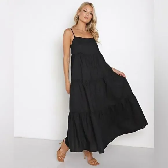 Anthropologie Charlie Holiday Isabella Tiered Black Maxi Dress - Picture 5 of 5